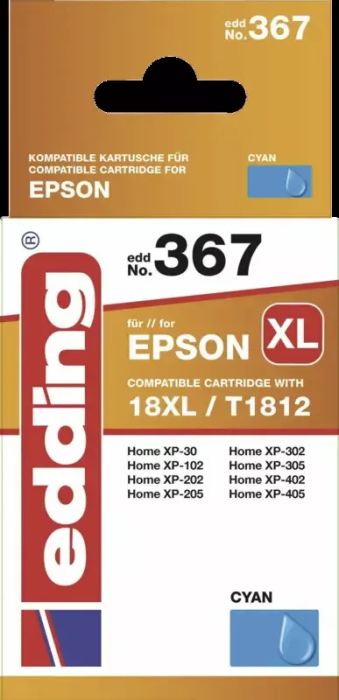 Edding EDD-367 Druckerpatrone Multipack Kompatibel für Epson 18XL T1812 Cyan