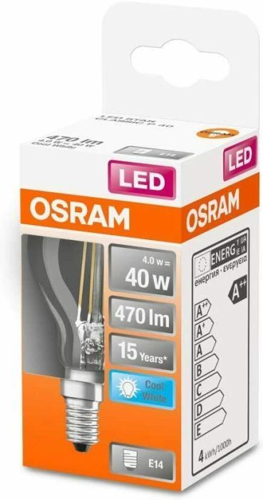 OSRAM Filament LED Lampe mit E14 Sockel Tropfenform Kaltweiß (4000K) 4 W Ersatz für 40-W-Glühbirne LED Retrofit CLASSIC P