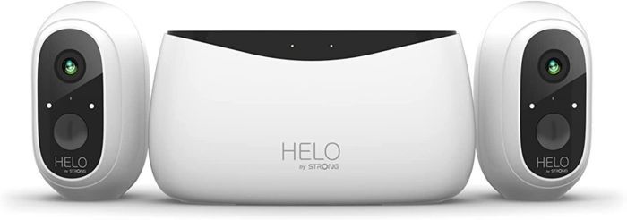 Strong HELO Überwachungskamera FHD 1080P Camera Kit mit Basisstation, 2 kabellosen Security Outdoor Kameras mit Nachtsichtfunktion, Bewegungserkennung, App-Steuerung, Akkulaufzeit von 180 Tagen, Weiß