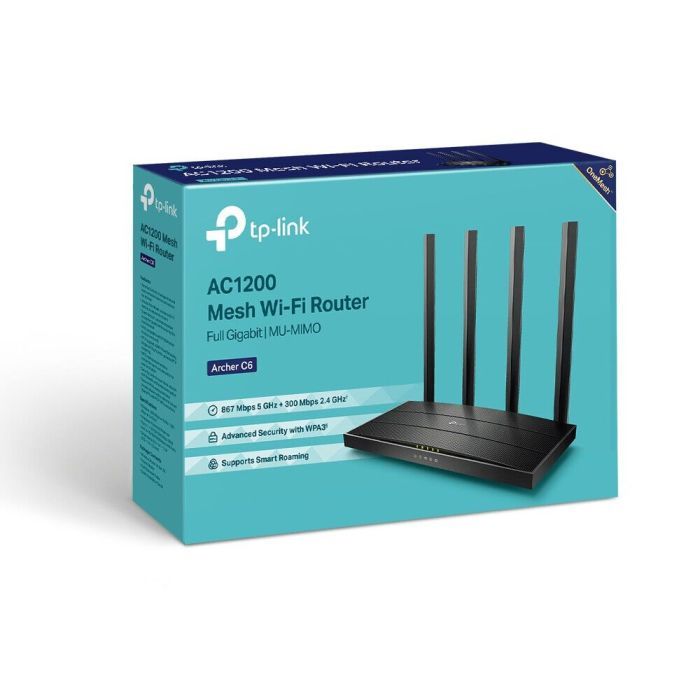 TP-Link Archer C6 Dualband Gigabit WLAN-Router (867Mbit/s 5GHz + 300Mbit/s 2,4GHz, 4 Gigabit LAN-Port, Mu-MIMO, IPTV, VPN, 4 externe Antennen) schwarz [B-WARE]