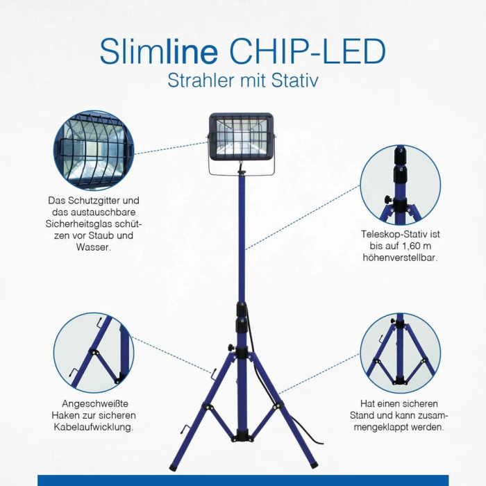 as-Schwabe SLIMLINE Chip-LED Baustrahler mit Stativ 30 W IP65 Arbeitsleuchte