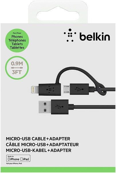 Belkin Micro USB Kabel mit Lightning für iPhone Anschlusskabel Ladekabel 0,90 m