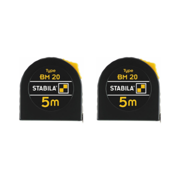 STABILA Taschenbandmaß BM20 5m Stahlband mit cm/mm-Teilung ohne LOGO [2er Pack]