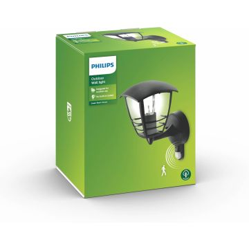 Philips Außenwandleuchte E27 mit Bewegungsmelder 60W Außenleuchte Wetterfest Schwarz