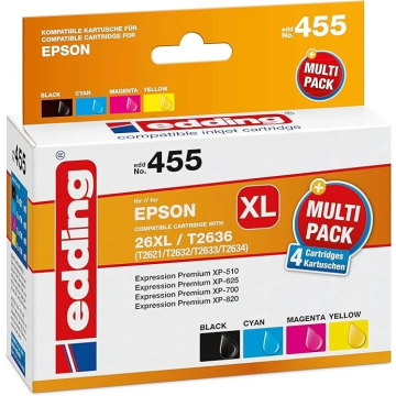 Edding EDD-455 Druckerpatrone Multipack für Epson 26XL T1631, T2632, T2633, T2634