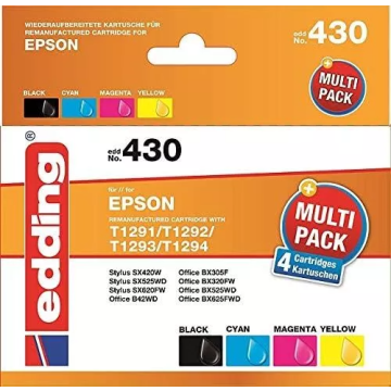 Edding EDD-430 Cartridge Ersatz für Epson T1291 T1292 T1293 T1294 4x Tintenkartusche
