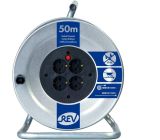 REV Kabeltrommel 50m Kabelbox Verlängerungskabel Kabelrolle mit 4-Fach Stecker