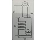 Yale® 22 mm Standard Messing-Kombinationshangschloss Zahlenvorhangschloss 