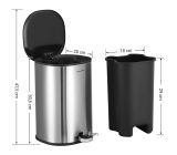 SONGMICS® Mülleimer Abfalleimer 5L Stahl Papierkorb Silbern - Schwarz