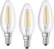 Osram LED Base Classic B Lampe, in Kerzenform mit E14-Sockel, nicht dimmbar, Ersetzt 40 Watt, Filamentstil Klar, Kaltweiß - 4000 Kelvin, 3er-Pack