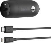 Belkin KFZ Ladegerät USB-C 18W 1,2m USB Lighting Kabel Schnellladegerät Boost Charger Schwarz 