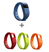 NINETEC Smartfit F2 Fitnesstracker + 3x Ersatz Armband Aktivitätsband Fitness (Blau / Rot / Grün / ORANGE)