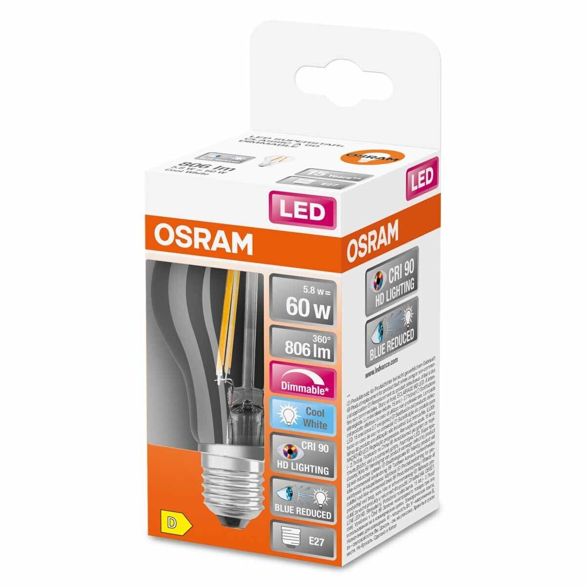 OSRAM LED SUPERSTAR+ Dimmbare LED-Lampe Birne  E27 60W 
