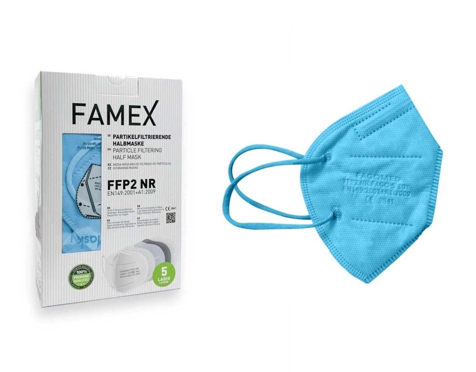 10x FFP2 Maske Famex Atemschutzmaske Mundschutz Masken Blau